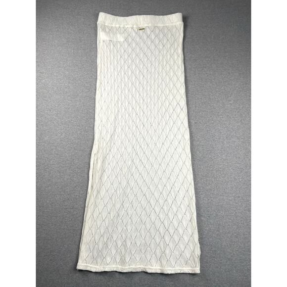Billabong Midi Skirt M White Crochet Open Knit Semi Sheer Pull On Coverup Beach - Picture 4 of 16